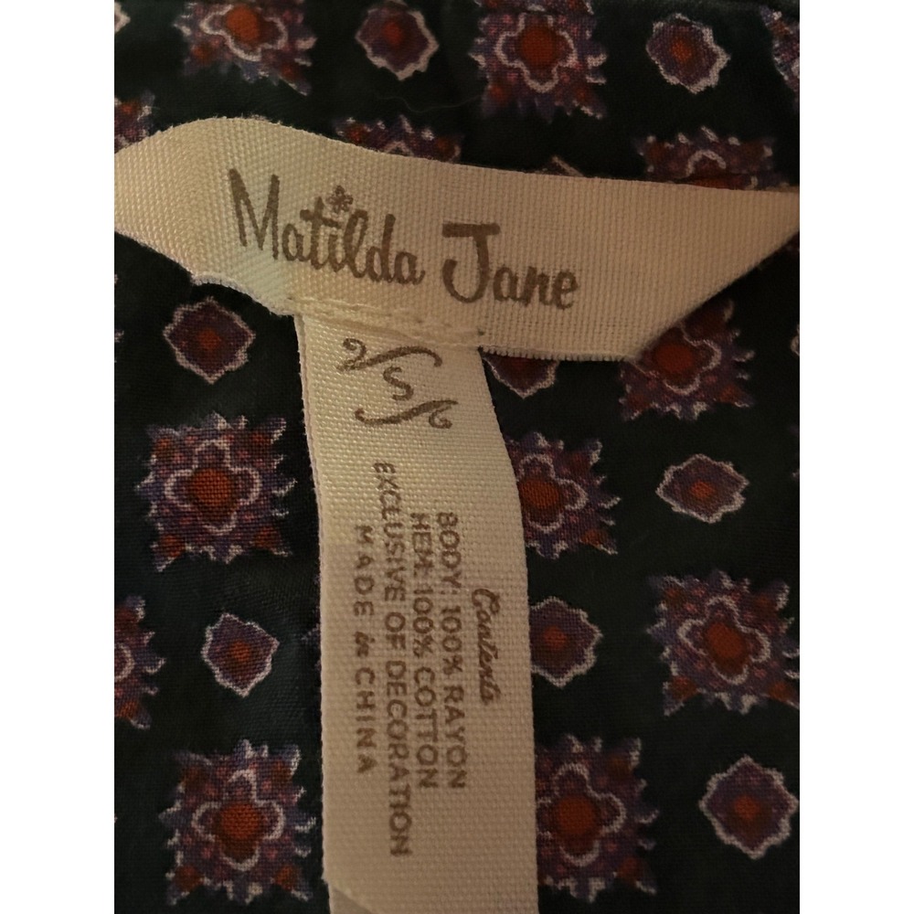 Matilda Jane Floral Henley Shift Dress Green Pink Eyelet Lace Hem Sleeveless S - Picture 5 of 7